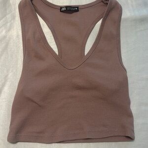Zara Dusty Pink Ribbed Crop Top